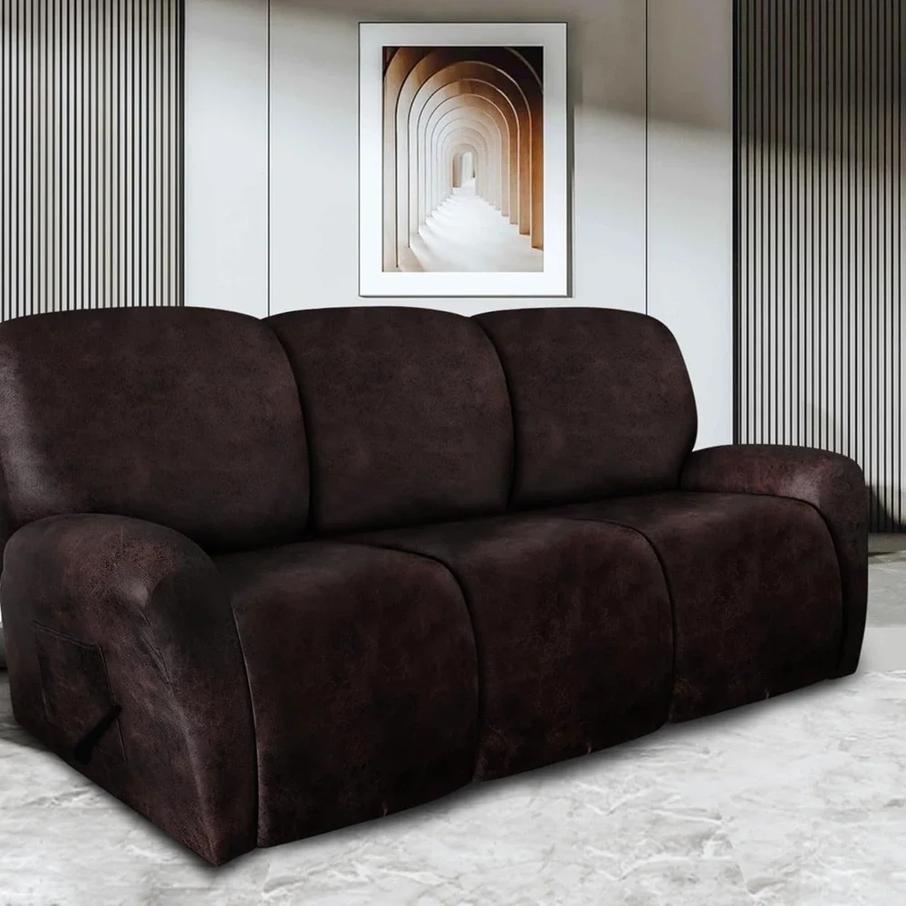 ANARACHON Recliner Sofa Cover 8 Piece 3 Seater‎ Leather Look Slipcover Chocolate